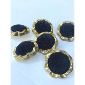 Set of 6 Domed Round Black Velvet in Plastic Metal 1"
